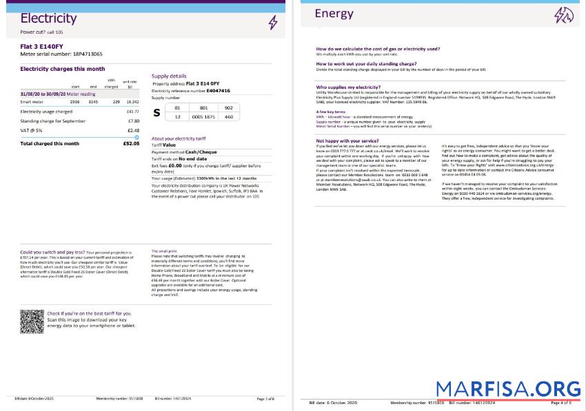 Blank United Kingdom Utility Warehouse electricity utility bill template in Word and PDF format (6 pages) 3 4
